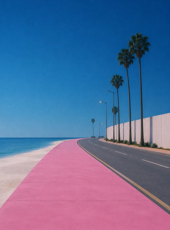 pink coastal road with palms — aero brand world