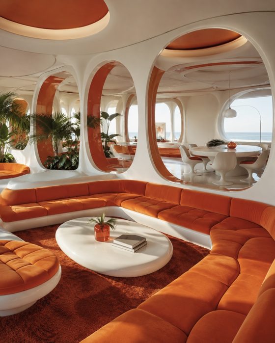 retro-futuristic interior, ocean view — aero brand world